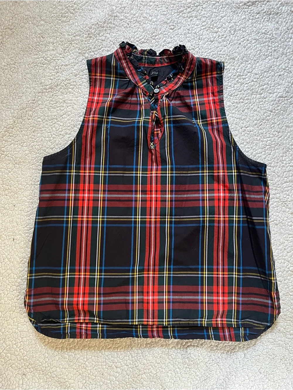 J. Crew Black and Red Plaid Sleeveless Holiday Blouse